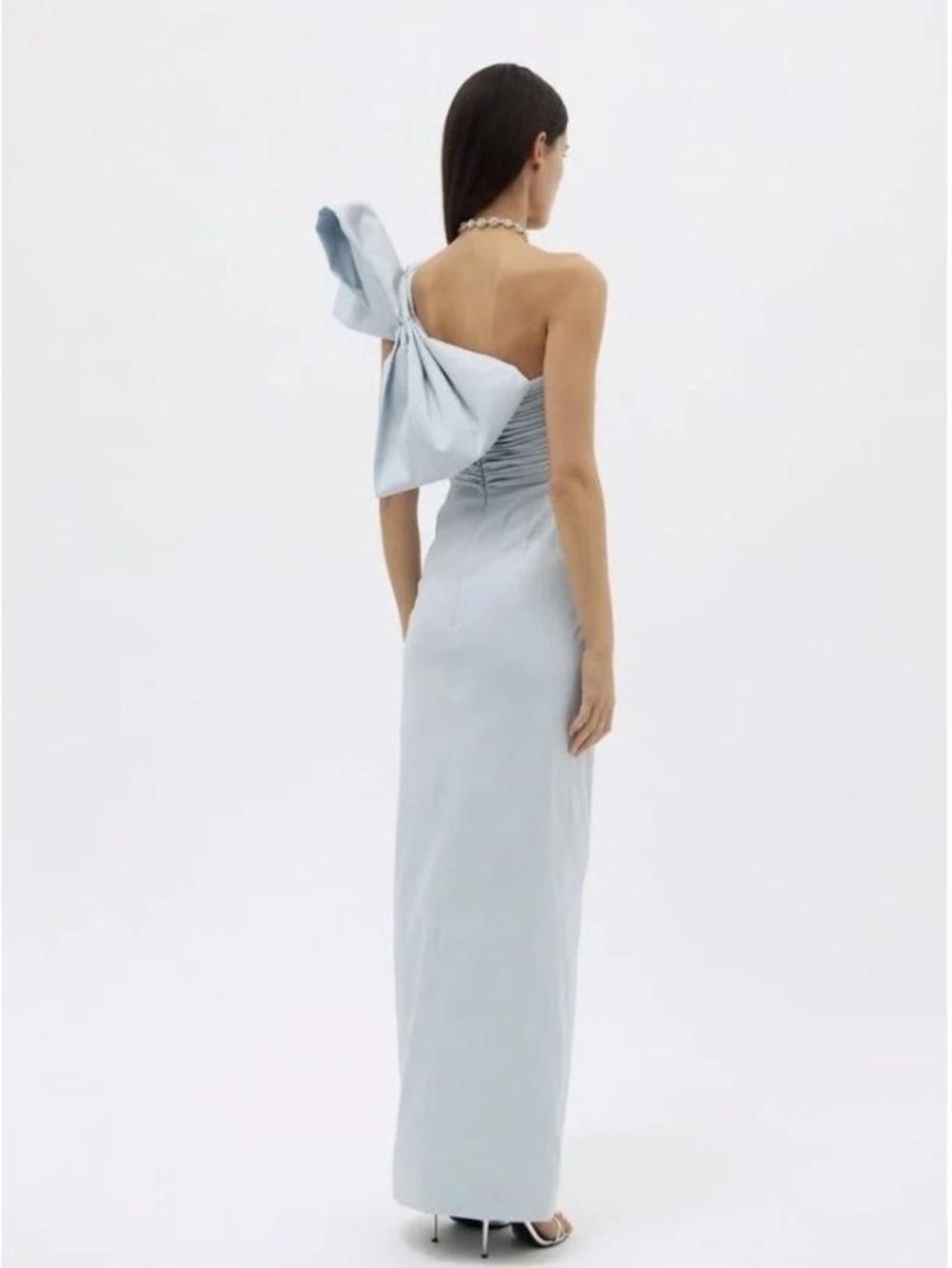 Rachel Gilbert Light Blue One-Shoulder Ruched Gown with Bow - Picture 2 of 13